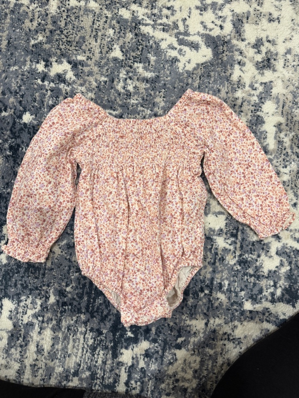 Floral Puff Sleeve Baby Onesie in Blush Pink